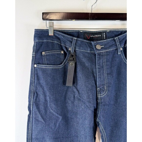 Brahman Mens Jeans Blue Denim Straight Leg Slim Fit Medium Wash Moto Biker 36x32 - Picture 7 of 13